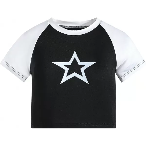 SweatyRocks Girl's Colorblock Graphic Pattern Crewneck T Shirts Short Raglan Sleeve Basic Tees