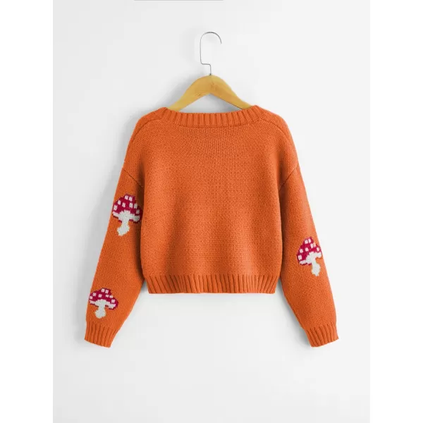 SweatyRocks Girl's Cute Graphic Print V Neck Sweater Button Down Knitted Cardigan Top