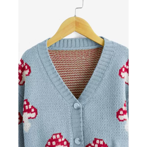 SweatyRocks Girl's Cute Graphic Print V Neck Sweater Button Down Knitted Cardigan Top