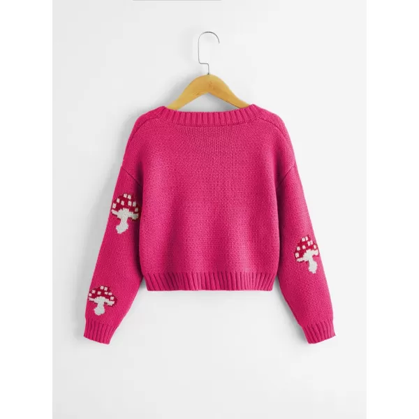 SweatyRocks Girl's Cute Graphic Print V Neck Sweater Button Down Knitted Cardigan Top