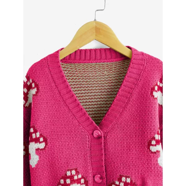 SweatyRocks Girl's Cute Graphic Print V Neck Sweater Button Down Knitted Cardigan Top