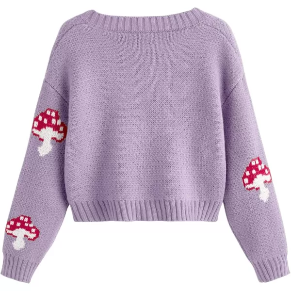 SweatyRocks Girl's Cute Graphic Print V Neck Sweater Button Down Knitted Cardigan Top