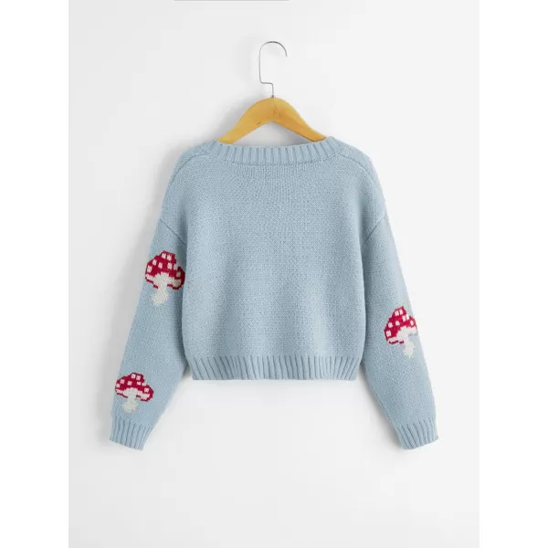 SweatyRocks Girl's Cute Graphic Print V Neck Sweater Button Down Knitted Cardigan Top