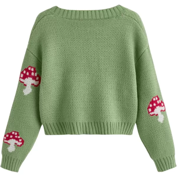 SweatyRocks Girl's Cute Graphic Print V Neck Sweater Button Down Knitted Cardigan Top