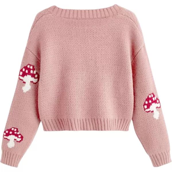 SweatyRocks Girl's Cute Graphic Print V Neck Sweater Button Down Knitted Cardigan Top