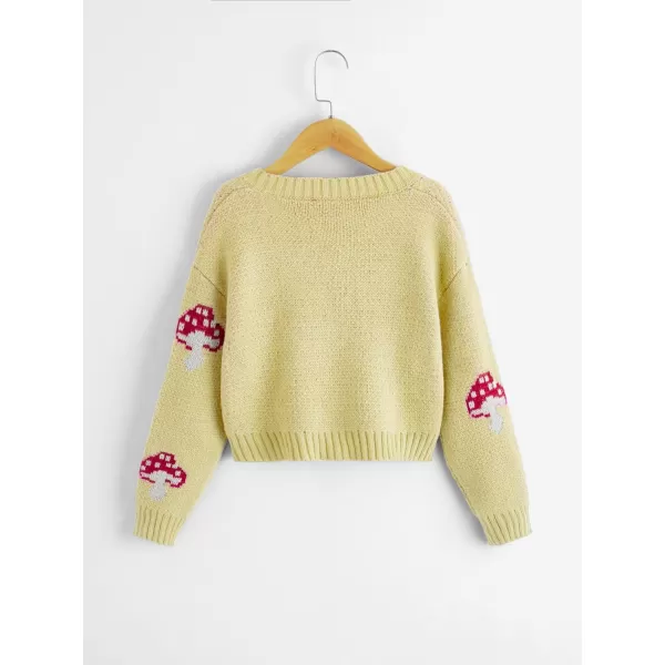 SweatyRocks Girl's Cute Graphic Print V Neck Sweater Button Down Knitted Cardigan Top
