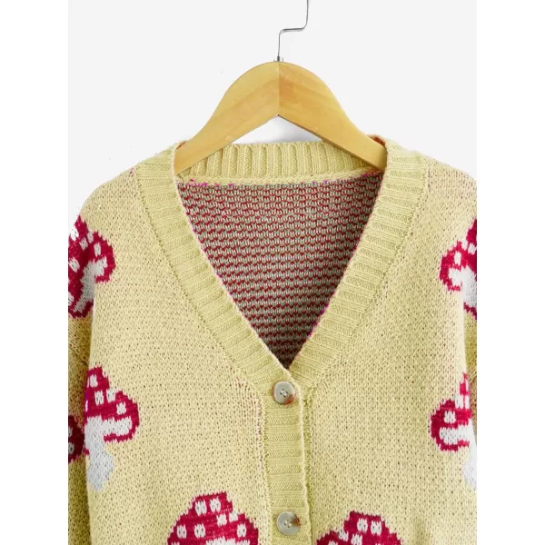 SweatyRocks Girl's Cute Graphic Print V Neck Sweater Button Down Knitted Cardigan Top