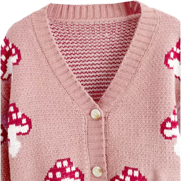 SweatyRocks Girl's Cute Graphic Print V Neck Sweater Button Down Knitted Cardigan Top