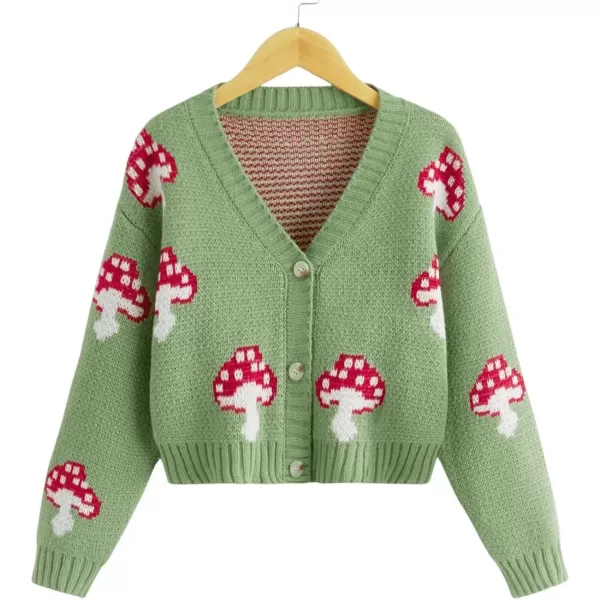 SweatyRocks Girl's Cute Graphic Print V Neck Sweater Button Down Knitted Cardigan Top