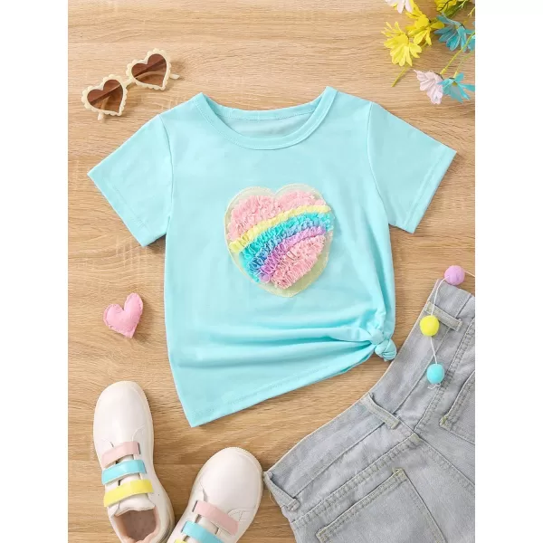 SweatyRocks Girl's Cute Heart Appliques Tee Shirt Round Neck Short Sleeve Tee Tops