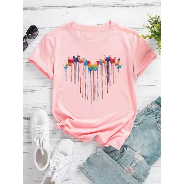 SweatyRocks Girl's Cute Short Sleeve Round Neck Graphic Tee Casual Pullover T Shirt