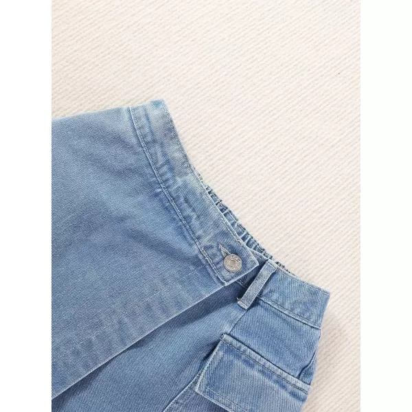 SweatyRocks Girl's Elastic High Waist Denim Skort Casual Jean Shorts with Pockets