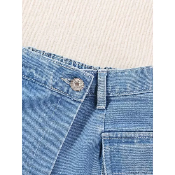 SweatyRocks Girl's Elastic High Waist Denim Skort Casual Jean Shorts with Pockets