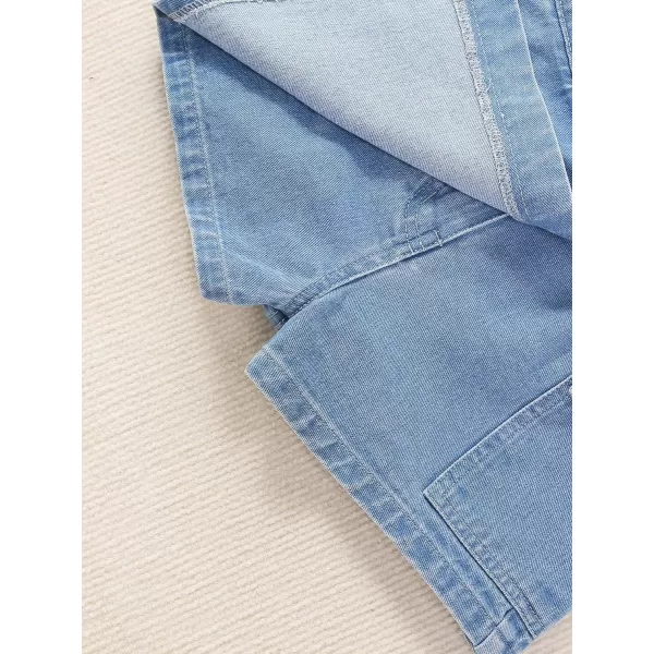 SweatyRocks Girl's Elastic High Waist Denim Skort Casual Jean Shorts with Pockets