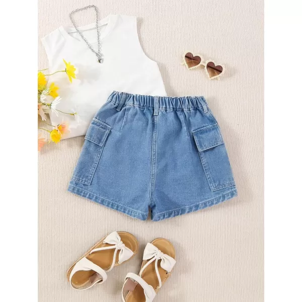 SweatyRocks Girl's Elastic High Waist Denim Skort Casual Jean Shorts with Pockets