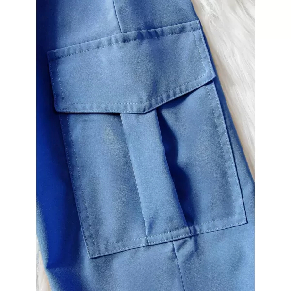 SweatyRocks Girl's Elastic Waist Flap Pocket Cargo Pants Casual Solid Joggers Pants
