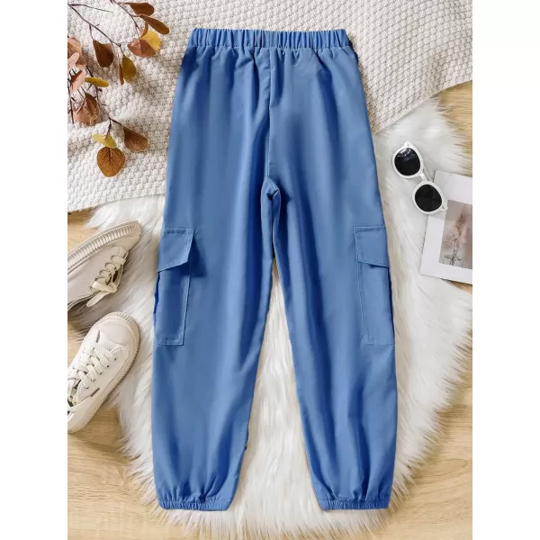 SweatyRocks Girl's Elastic Waist Flap Pocket Cargo Pants Casual Solid Joggers Pants