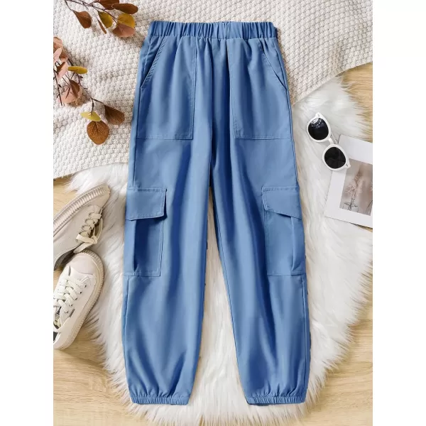 SweatyRocks Girl's Elastic Waist Flap Pocket Cargo Pants Casual Solid Joggers Pants