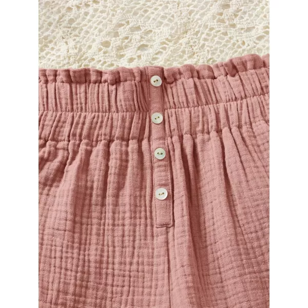 SweatyRocks Girl's Elastic Waist Solid Ruched Shorts Paperbag Waist Button Front Shorts