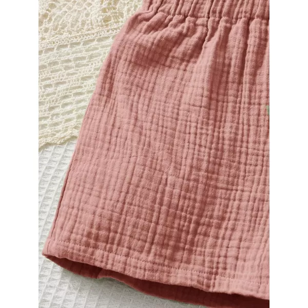 SweatyRocks Girl's Elastic Waist Solid Ruched Shorts Paperbag Waist Button Front Shorts