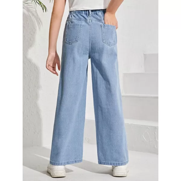 SweatyRocks Girl's Floral Print Wide Leg Jeans High Elastic Waist Long Denim Pants with Pockets