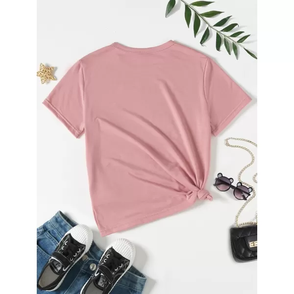 SweatyRocks Girl's Graphic Patterned T Shirt Scoop Neck Short Sleeve T Shirts