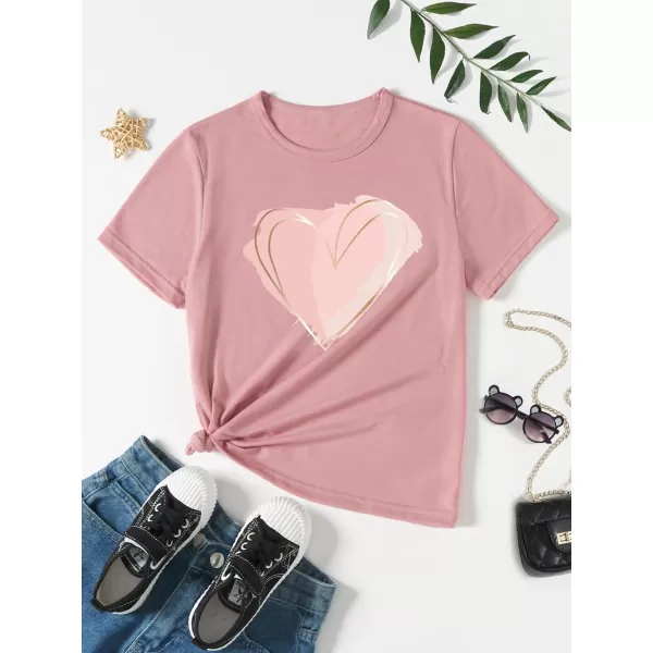 SweatyRocks Girl's Graphic Patterned T Shirt Scoop Neck Short Sleeve T Shirts