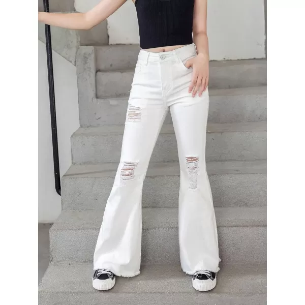 SweatyRocks Girl's High Waist Ripped Raw Hem Jeans Flare Leg Denim Pants with Pocket