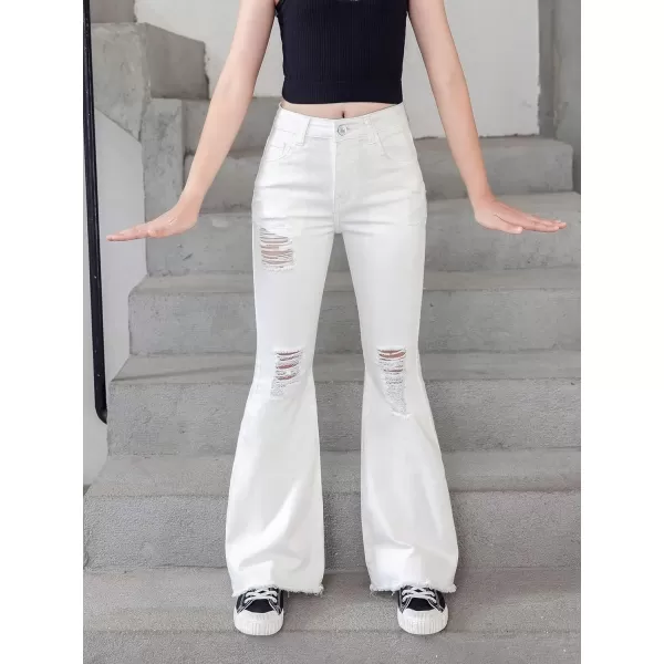 SweatyRocks Girl's High Waist Ripped Raw Hem Jeans Flare Leg Denim Pants with Pocket