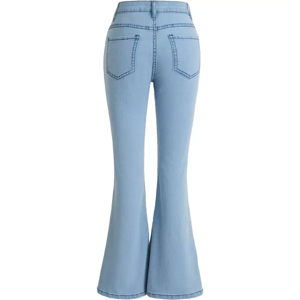 SweatyRocks Girl's High Waist Ripped Raw Hem Jeans Flare Leg Denim Pants with Pocket