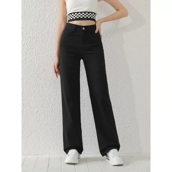 SweatyRocks Girl's High Waisted Solid Straight Leg Jeans Casual Loose Denim Pants