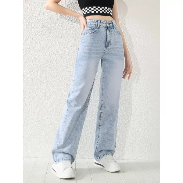 SweatyRocks Girl's High Waisted Solid Straight Leg Jeans Casual Loose Denim Pants