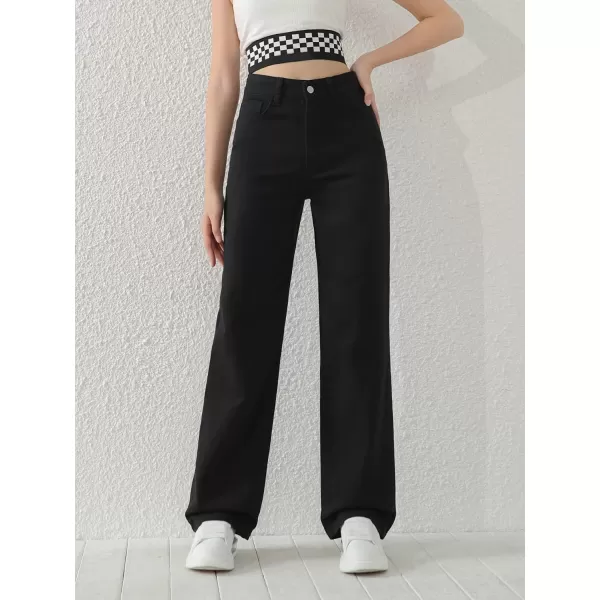 SweatyRocks Girl's High Waisted Solid Straight Leg Jeans Casual Loose Denim Pants