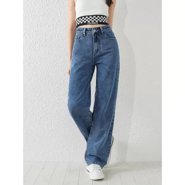 SweatyRocks Girl's High Waisted Solid Straight Leg Jeans Casual Loose Denim Pants