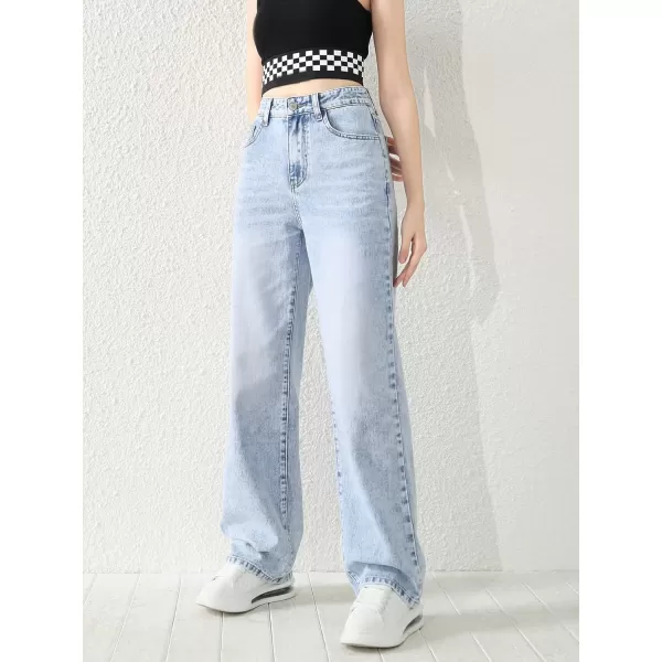 SweatyRocks Girl's High Waisted Solid Straight Leg Jeans Casual Loose Denim Pants