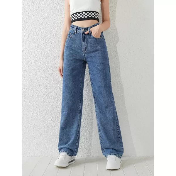 SweatyRocks Girl's High Waisted Solid Straight Leg Jeans Casual Loose Denim Pants