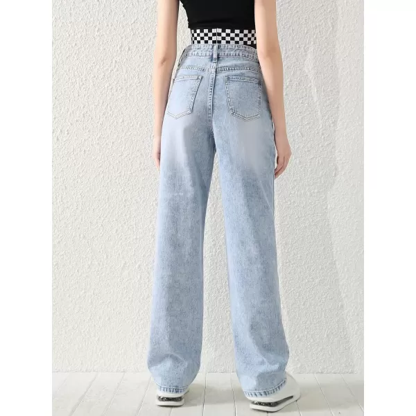SweatyRocks Girl's High Waisted Solid Straight Leg Jeans Casual Loose Denim Pants