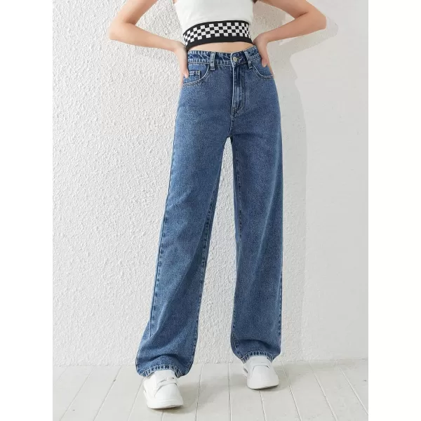 SweatyRocks Girl's High Waisted Solid Straight Leg Jeans Casual Loose Denim Pants