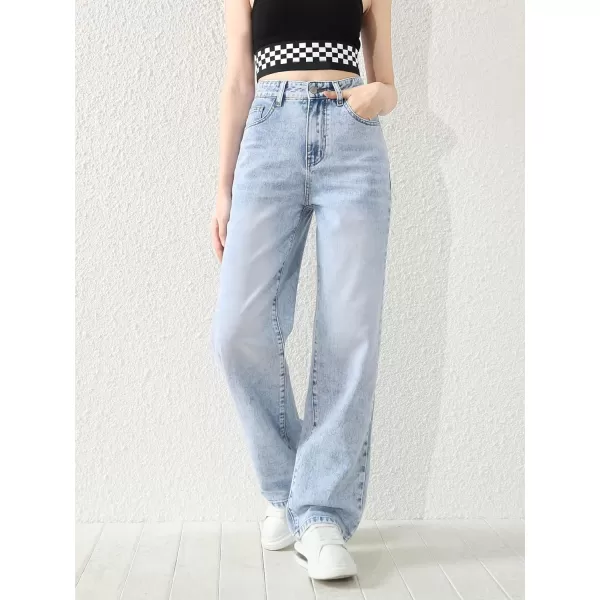 SweatyRocks Girl's High Waisted Solid Straight Leg Jeans Casual Loose Denim Pants