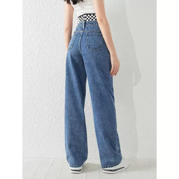 SweatyRocks Girl's High Waisted Solid Straight Leg Jeans Casual Loose Denim Pants