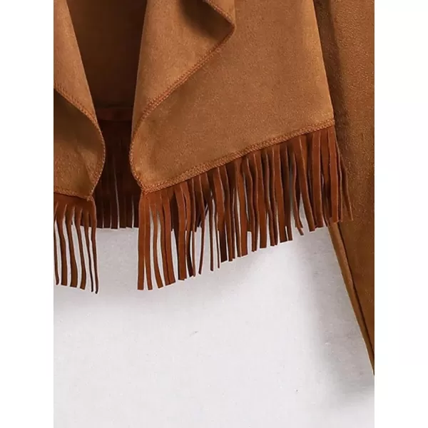SweatyRocks Girl's Long Sleeve Collar Open Front Coat Asymmetrical Fringe Hem Jacket Tops