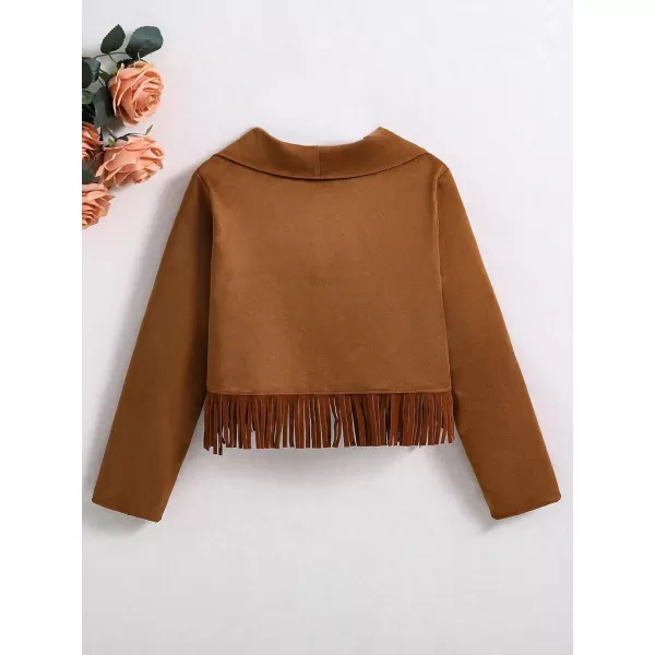SweatyRocks Girl's Long Sleeve Collar Open Front Coat Asymmetrical Fringe Hem Jacket Tops