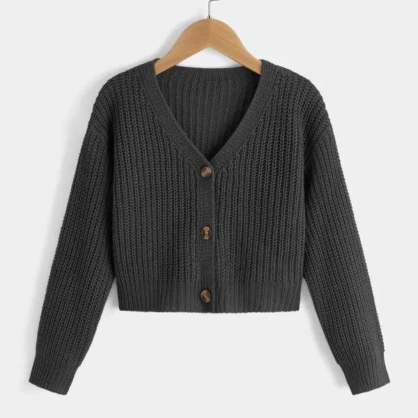 SweatyRocks Girl's Long Sleeve Drop Shoulder V Neck Button Front Ribbed Knit Cardigan Sweaters