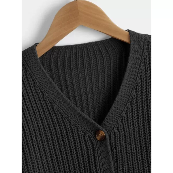 SweatyRocks Girl's Long Sleeve Drop Shoulder V Neck Button Front Ribbed Knit Cardigan Sweaters