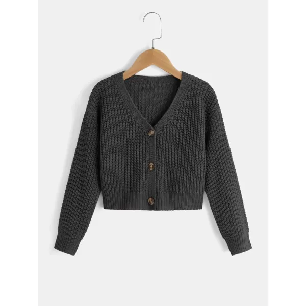 SweatyRocks Girl's Long Sleeve Drop Shoulder V Neck Button Front Ribbed Knit Cardigan Sweaters