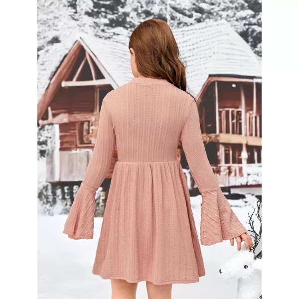 SweatyRocks Girl's Long Sleeve Mock Neck Dress Casual Knit Flared Short Dresses