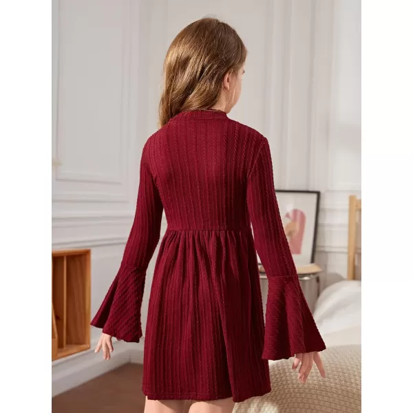 SweatyRocks Girl's Long Sleeve Mock Neck Dress Casual Knit Flared Short Dresses