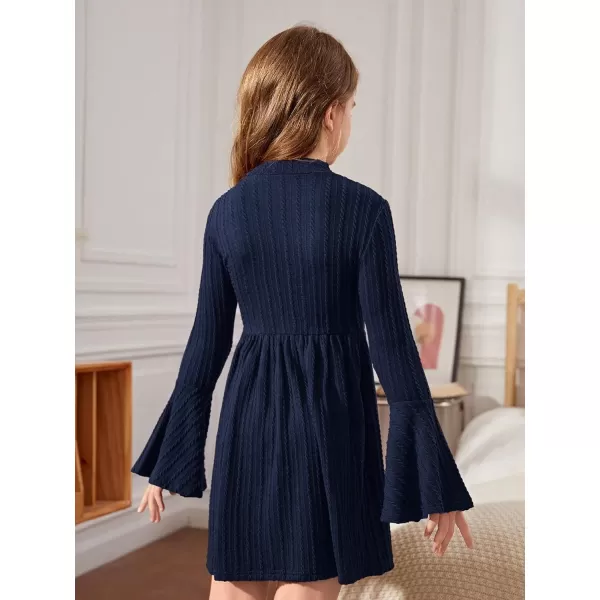 SweatyRocks Girl's Long Sleeve Mock Neck Dress Casual Knit Flared Short Dresses