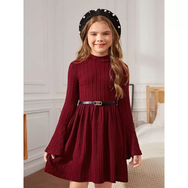 SweatyRocks Girl's Long Sleeve Mock Neck Dress Casual Knit Flared Short Dresses