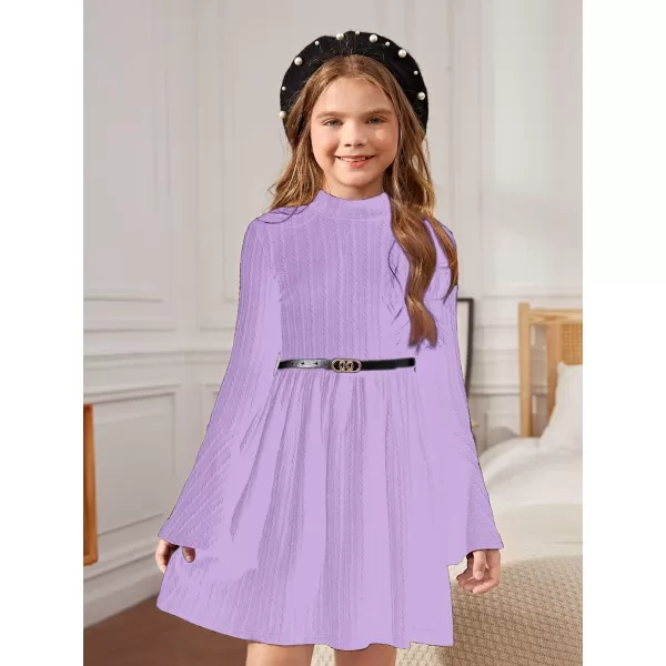 SweatyRocks Girl's Long Sleeve Mock Neck Dress Casual Knit Flared Short Dresses